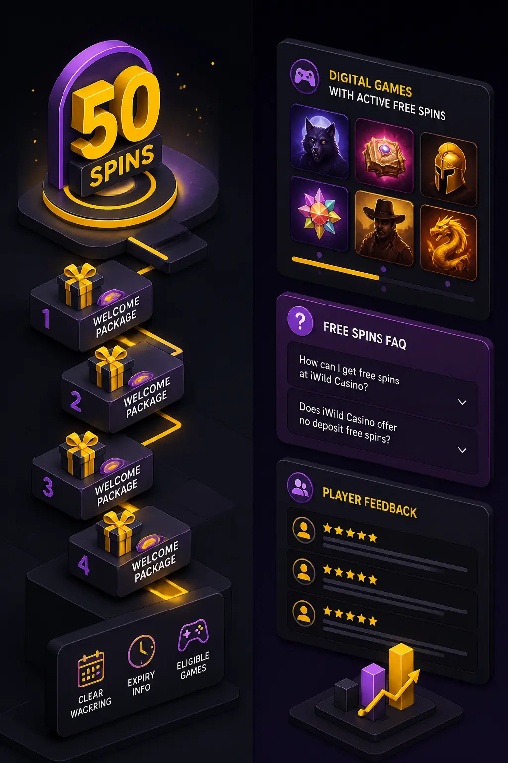 iWild Casino 50 Free Spins visual guide for iWild Casino